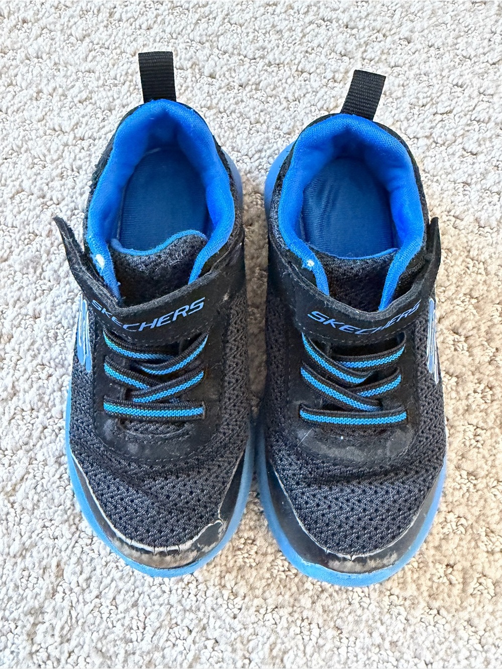 Skechers Kids Black and Bright Blue Hook-and-Loop Sneakers